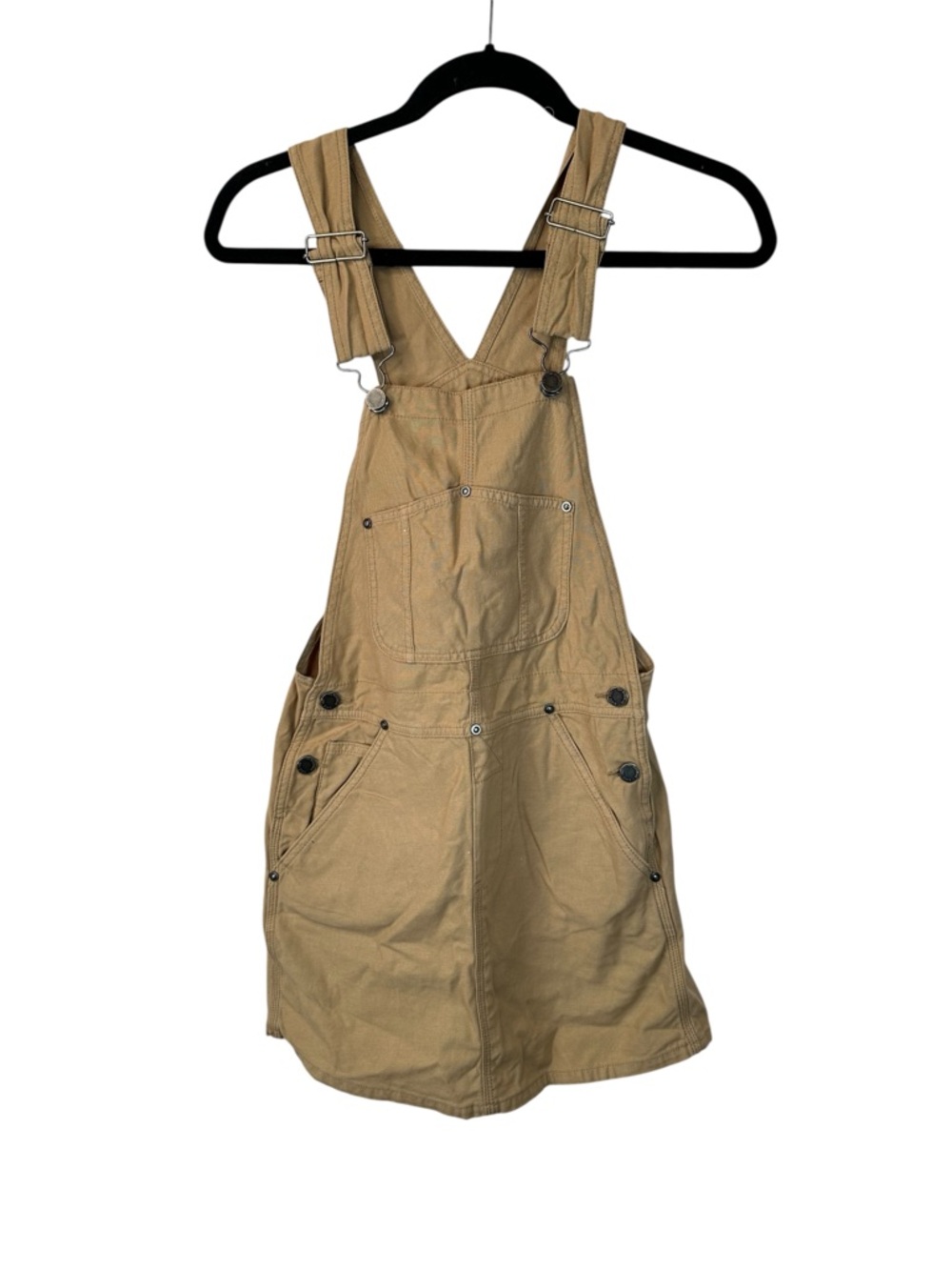 TNA Aritzia Khaki Canvas Overall Skirt XXS Utility Pinafore Mini Adjustable Stra - Picture 2 of 16